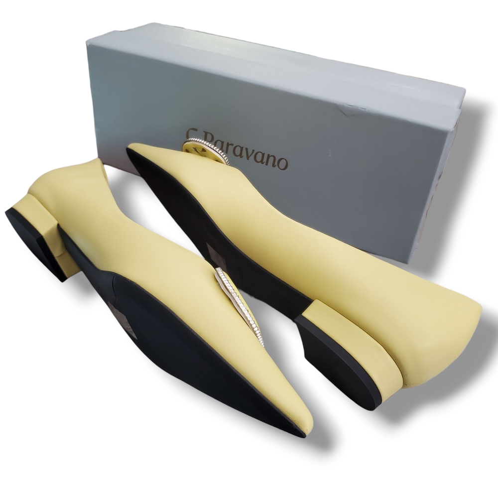C.Paravano Yellow Women's Flats with Decorative Rhinestone Buckle - Picture 4 of 10